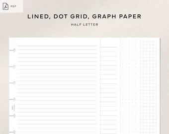 Lined, Dot Grid, Graph Paper Bundle | Half Letter Size | Printable PDF | Planner Inserts ,Notes Template,Layout Pages | Instant Download