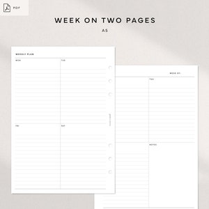 Week on Two Pages | WO2P | Undated Weekly Planner | A5 Ring Printable ...