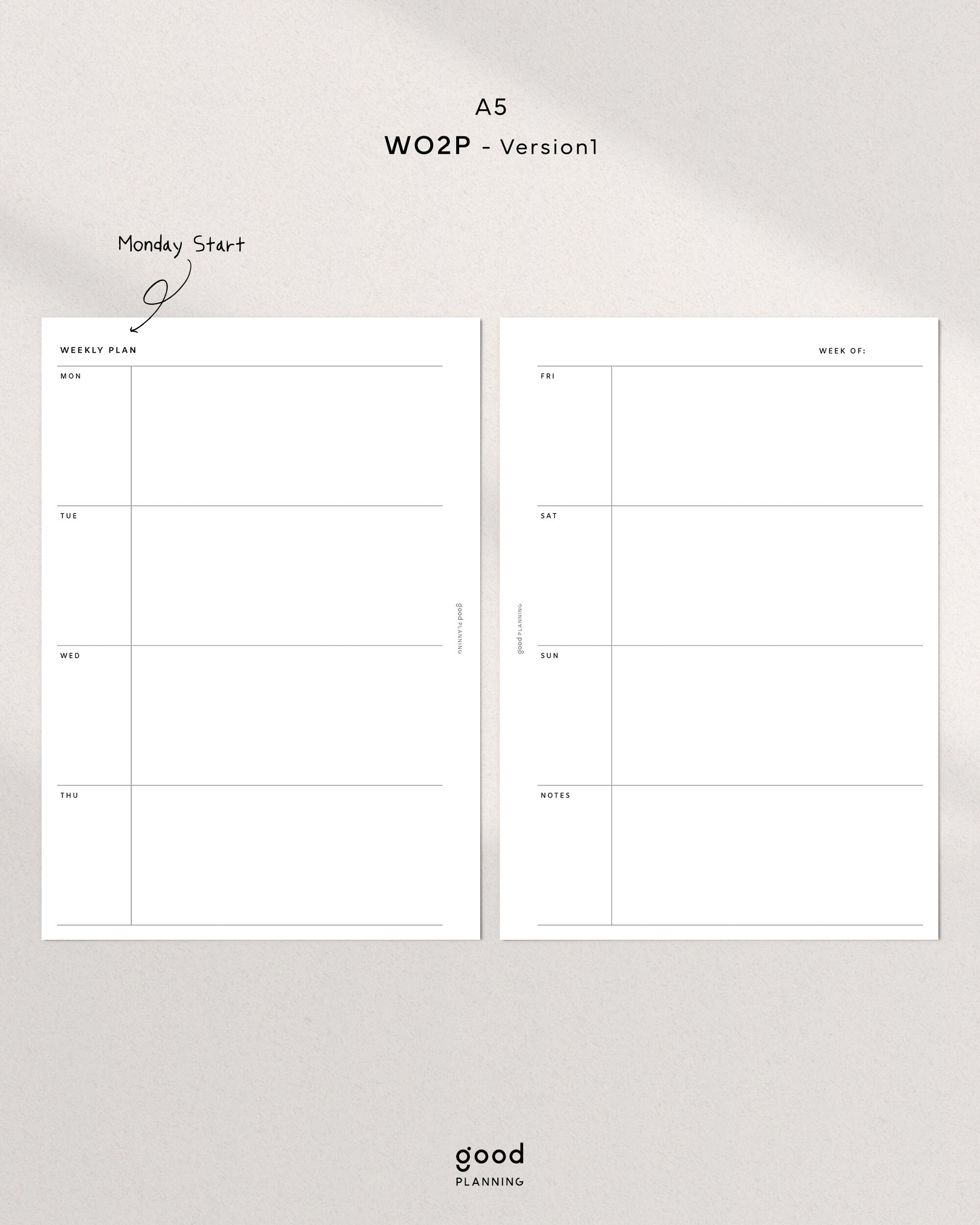 Week on Two Pages | WO2P | Undated Weekly Planner | A5 Ring Printable ...