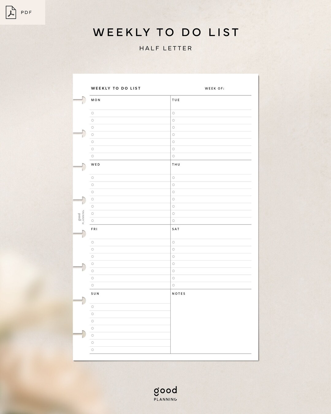 Weekly to Do List Planner | Half Letter Printable Inserts PDF | A Week ...