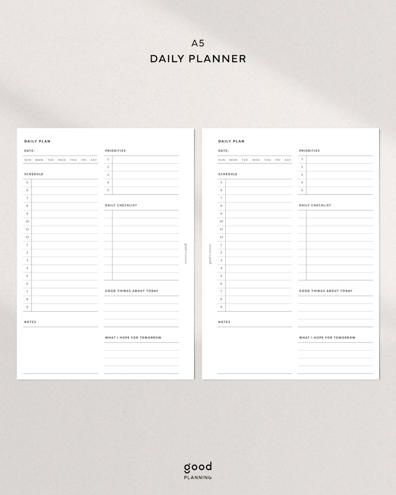 Daily Planner Printable | A5, One Page, PDF| Hourly Schedule | Today