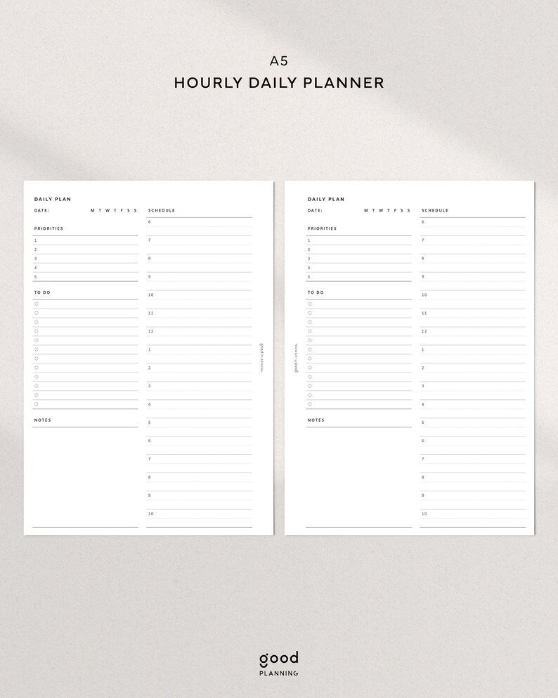 Hourly Daily Planner Printable | A5 Inserts| Simple Today Template PDF ...