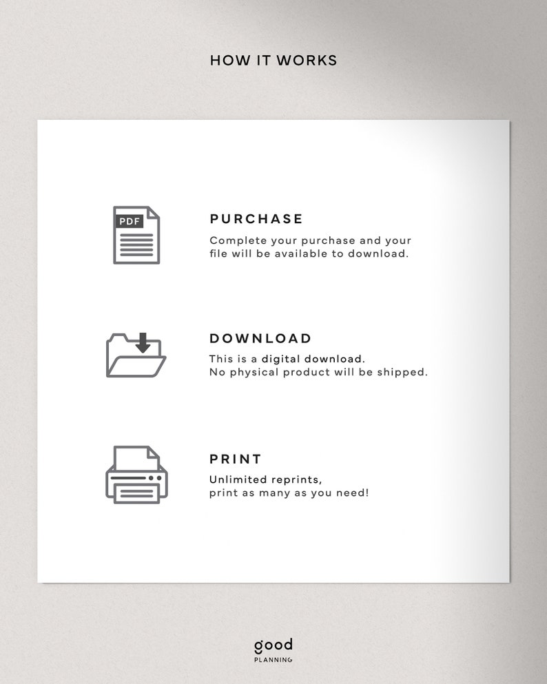 May include: How it works: Purchase, download, and print a digital file.  The file is a PDF and can be printed as many times as needed.  No physical product will be shipped.