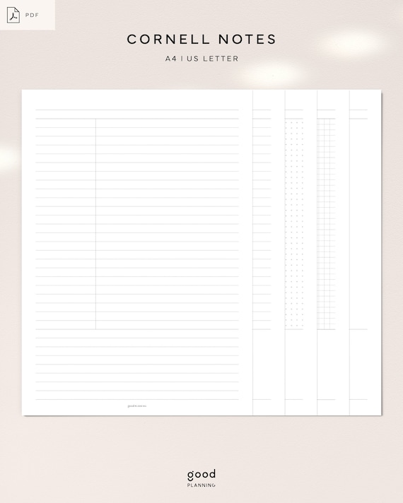 Cornell Notes Set| A4, US Letter |  Printable PDF |Lined,Graph,Dot Grid,Blank | Student Notebook, Note Taking Methods | Instant Download
