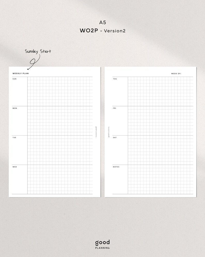 Week on Two Pages | WO2P | Undated Weekly Planner | A5 Ring Printable ...
