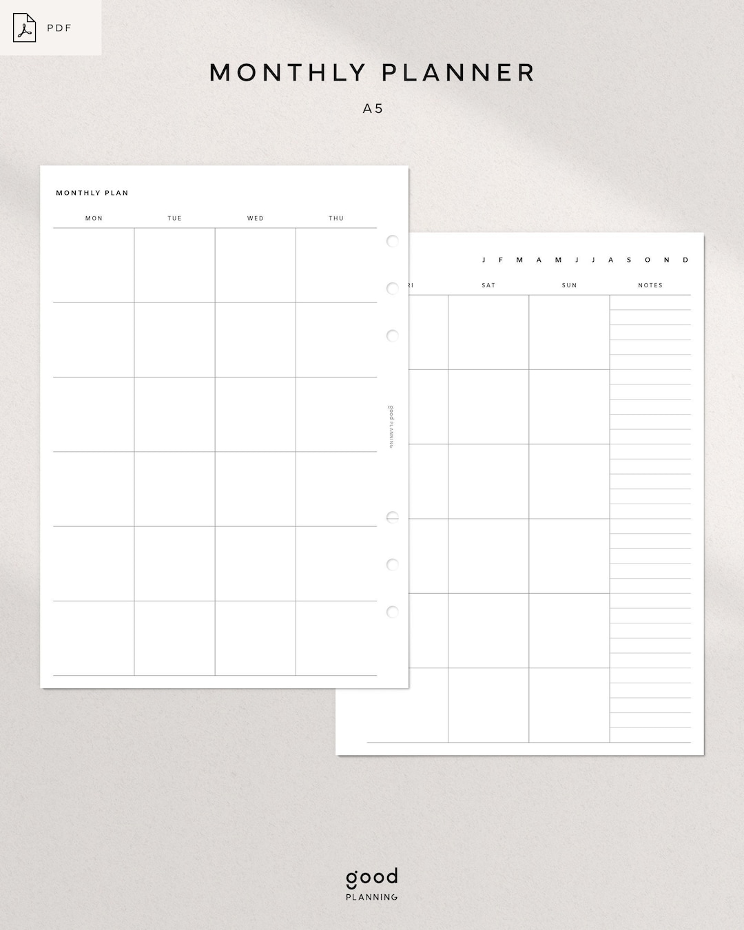 Minimalist Monthly Planner | A5 Printable Inserts | Undated Monthly ...