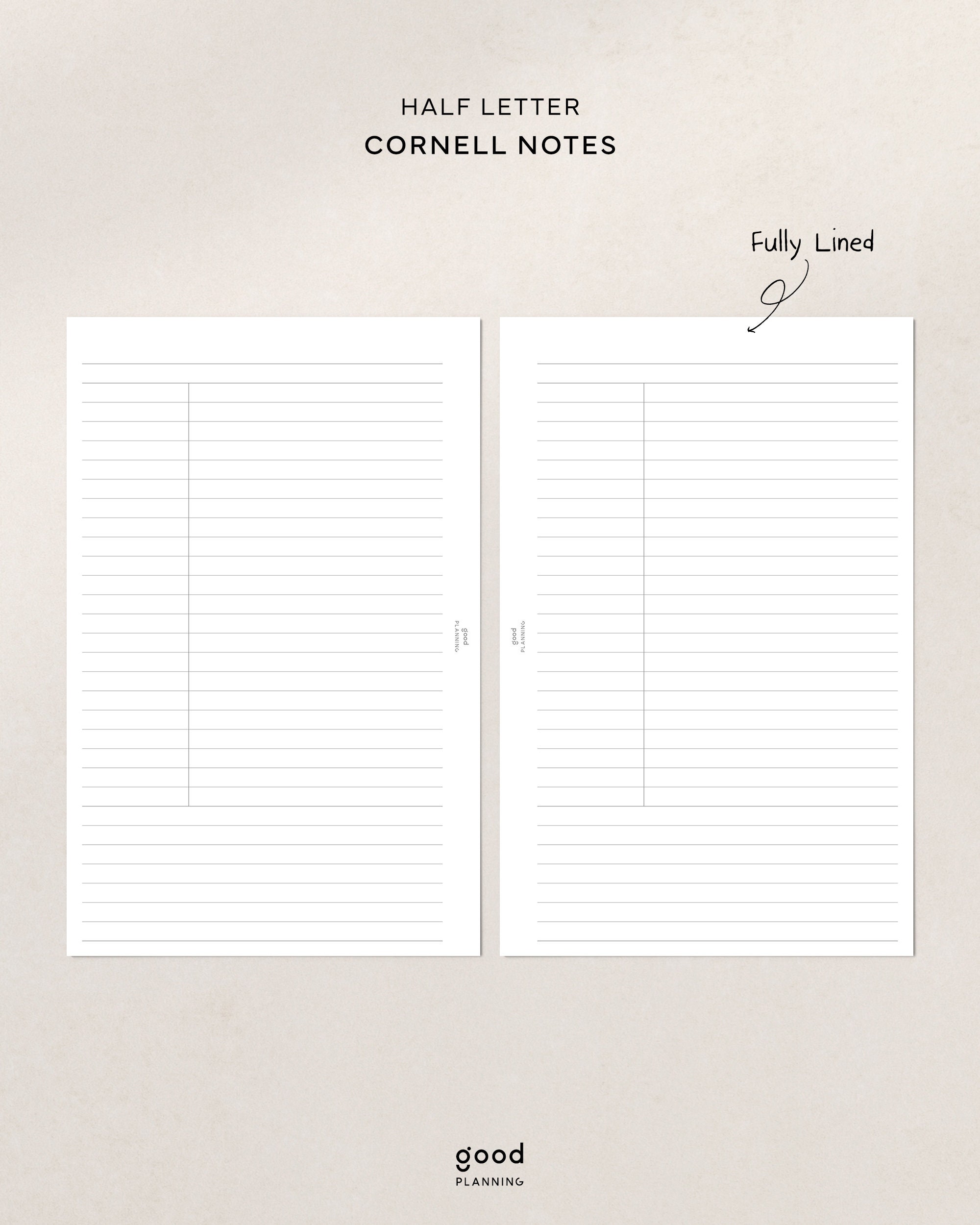 Cornell Notes Set Half Letter Printable Inserts Lined - Etsy
