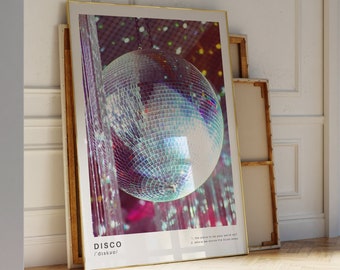 Trendy Disco Ball Print Kleurrijke Disco Wall Art Retro Dorm Room Decor 70s Mirrorball Poster Disco Definition Print Instant Digitale Download