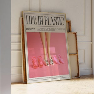 Trendige Zeitungsdruck Rosa Puppe Poster Girly Studentenwohnheim Zimmer Dekor Dopamin Wand Kunst rosa preppy Magazin Cover Druck Sofortiger digitaler Download
