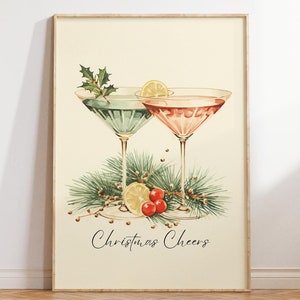 Christmas Cheers Print Holiday Bar Cart Print Minimalist Xmas Wall Art Christmas Kitchen Decor Festive Cocktail Poster Digital Download