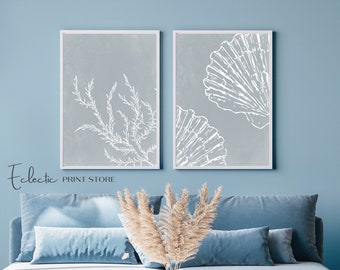 Coastal Print Set: Nautical Shell & Coral Wall Art (Digital Download)