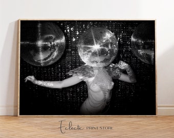 Disco Wall Art Vintage Disco Poster 70s Room Decor Trendy Disco Ball Wall Art Mirror Ball Poster Black White Print Instant Digital Download