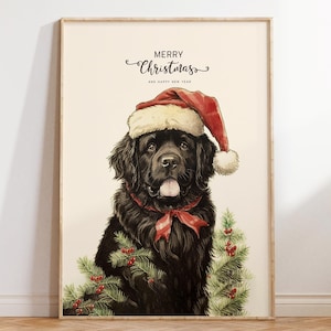 Vintage Christmas Dog Print Merry Christmas Poster For Dog Lover Festive Saint Bernard Dog Wall Art Cute Holiday Room Decor Digital Download