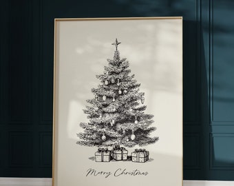 ヴィンテージ クリスマス ツリー イラスト アート プリント