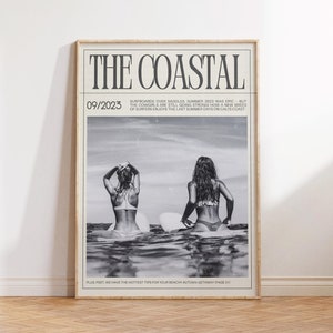 Preppy Surfer Girls Wall Art Coastal Surf Poster Retro Magazine Cover Coastal Cowgirl Art Beachy Newspaper Print Instant Digital Download