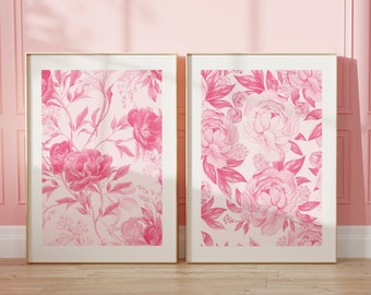 Love Shack Fancy Wall Art Set of 2 Prints Pink Vintage Floral Print Chinoiserie Wall Decor Simple Aesthetic Dorm Room Decor Digital Download