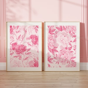 Love Shack Fancy Wall Art Set of 2 Prints Pink Vintage Floral Print Chinoiserie Wall Decor Simple Aesthetic Dorm Room Decor Digital Download