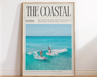 Coastal Cowgirl Print Magazine Cover Art Trendy Coastal Art Surf Wall Art Surfer Girl Print Preppy Newspaper Art Instant Digital Download