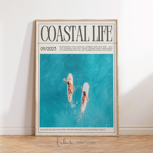 Coastal Cowgirl Wall Art Beachy Magazine Cover Trendy Newspaper Print Beachy Dorm Room Decor Girly Surf Wall Art Instant Digital Download