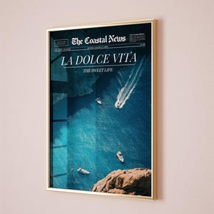 Dolce Vita Poster Trendy Newspaper Print Vintage Coastal Wall Art Preppy Yacht Poster Old Money Aesthetic Beachy Dorm Decor Digital Download