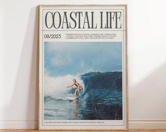 Coastal Cowgirl Print Magazine Cover Wall Art Preppy Coastal Art Surf Wall Art Surfer Girl Print Trendy Newspaper Instant Digital Download