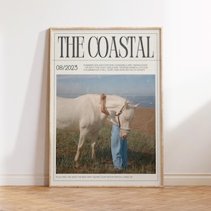 Coastal Cowgirl Wall Art Magazine Cover Print Preppy Coastal Wall Art Cowgirl with Horse Print Trendy Newspaper Instant Digital Download