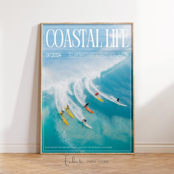 Surf Wall Art Trendy Coastal Life Magazine Print Preppy Coastal Art Retro Surf Magazine Print Trendy Newspaper Art Instant Digital Download