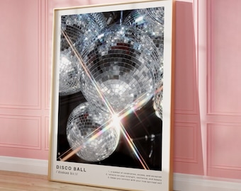 Disco Ball Poster Shiny Mirrorball Wall Art Disco Ball Spiritual Meaning Print Trendy Disco Poster Preppy Wall Art Instant Digital Download