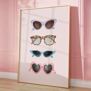 Sunglasses Print Trendy Girls Room Decor Heart Sunglasses Poster Pink Aesthetic Wall Art Cute Printable For Dorm Girly Art Digital Download