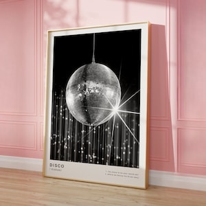 Disco Ball Wall Art Vintage Disco Poster 70s Room Decor Trendy Disco Wall Art Mirror Ball Poster Black White Print Instant Digital Download