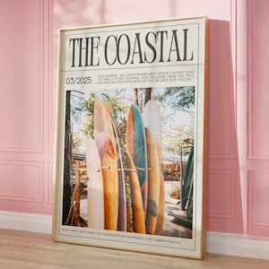 Coastal Surf Print Vintage Coastal Magazine Poster Beach House Decor Surf Boards Printable Surf School Wall Art Surfer Gift Digital Download