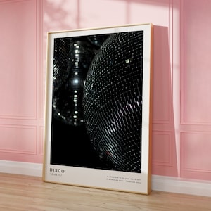 Black Disco Ball Print Shiny Disco Poster 70s Disco Aesthetic Preppy Disco Definition Print Black Photography Print Instant Digital Download
