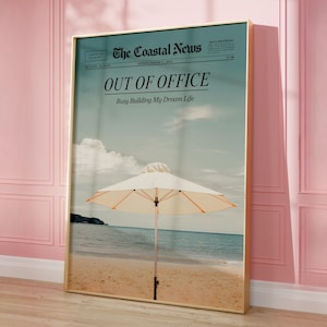 Retro Coastal Wall Art Trendy Out Of Office Print Beachy Dorm Room Decor Trendy Newspaper Print Vintage Wall Art Instant Digital Download