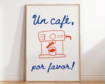 Väggkonst med kaffe, köksinredning, retrokaffeposter, vintage espresso, illustration, direkt digital nedladdning