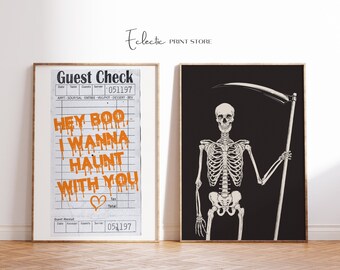 Trendy Halloween Prints Set of 2 Halloween Guest Check Print Boo Season Wall Decor Spooky Autumn Dorm Room Decor Instant Digital Download