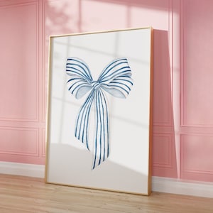 Plakat z kokardą w kolorze niebieskim i białym, wnuczka w stylu nadmorskim, kokarda do włosów w stylu vintage, studentka, wydruk z kokardą, natychmiastowe pobranie cyfrowe