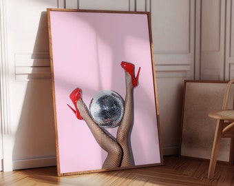 Roze print discobal: girly muurkunst slaapzaal (digitale download)