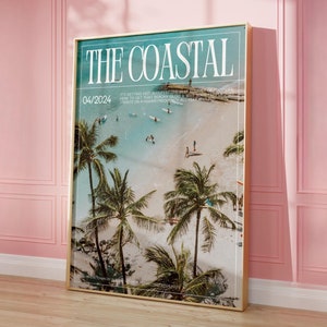 Trendy Coastal Print Vintage Magazine Cover Preppy Beach Poster Palm And Beach Print Surf Wall Art Trendy Newspaper Instant Digital Download
