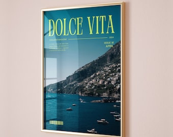 Preppy Coastal Print Dolce Vita Wall Art Retro Italy Poster Coastal Magazine Print Amalfi Coast Poster For Living Room Digital Download