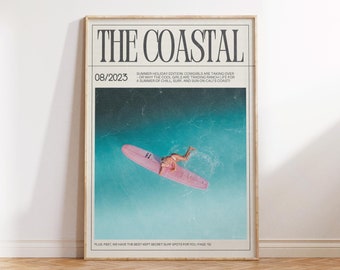 Arte de parede estilo cowgirl costeira, capa de revista, estilo preppy costeiro, arte de parede com tema de surf, estética cowgirl, jornal moderno, download digital instantâneo.