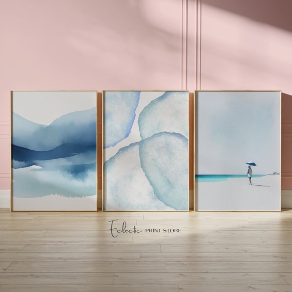 Coastal Print Set of 3 Nautical Decor Light Blue Print Set Softness Art Print Nautical Wall Art Summer Gallery Set Instant Digital Download