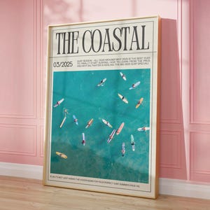 Coastal Surf Wall Art Beachy Magazine Cover Trendy Newspaper Print Surfer Dorm Room Decor Vintage Surf Wall Art Instant Digital Download