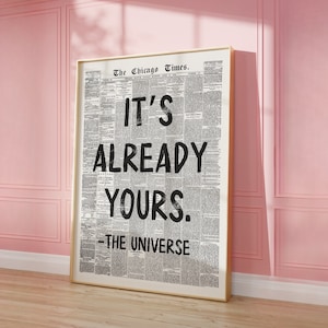 Arte de parede com tipografia de jornal antigo, pôster do Chicago Times, impressão de afirmação positiva, arte "Já é seu" para download digital instantâneo.