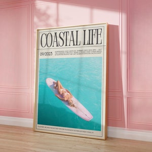 Girly Surf Wall Art Coastal Cowgirl Aesthetic Preppy Magazine Cover Print Beachy Wall Art Trendy Newspaper Print Instant Digital Download