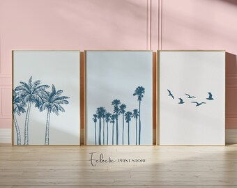 Coastal Palm Print Set of 3: Summer Wall Art (Digital Download)