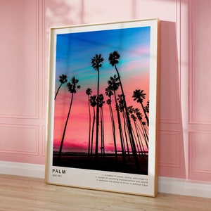 Pink Palm Tree Poster Tropical Wall Art Palm Definition Print California Wall Art Coastal Decor Retro Summer Print Instant Digital Download