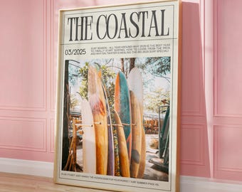 The Coastal Surf Print Vintage Magazine Poster Beach House Decor Surf School Wall Art Surfer Gift Coastal Dorm Room Decor Digital Download