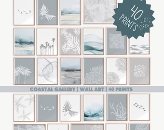 Neutral Coastal Gallery Wall Set of 40 Prints  Beach House Wall Art Bundle Boho Beach Gallery Eclectic Gallery Wall Instant Digital Download