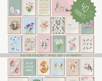 Easter Gallery Wall Art Set of 40 Prints Minimalist Spring Decor Pastel Easter Prints Eclectic Spring Gallery Wall Instant Digital Download