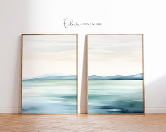 Set of 2 Watercolor Seaside Print Printable Wall Art Coastal Living Room Decor Softness Art Print Gallery Wall Set Instant Digital Download